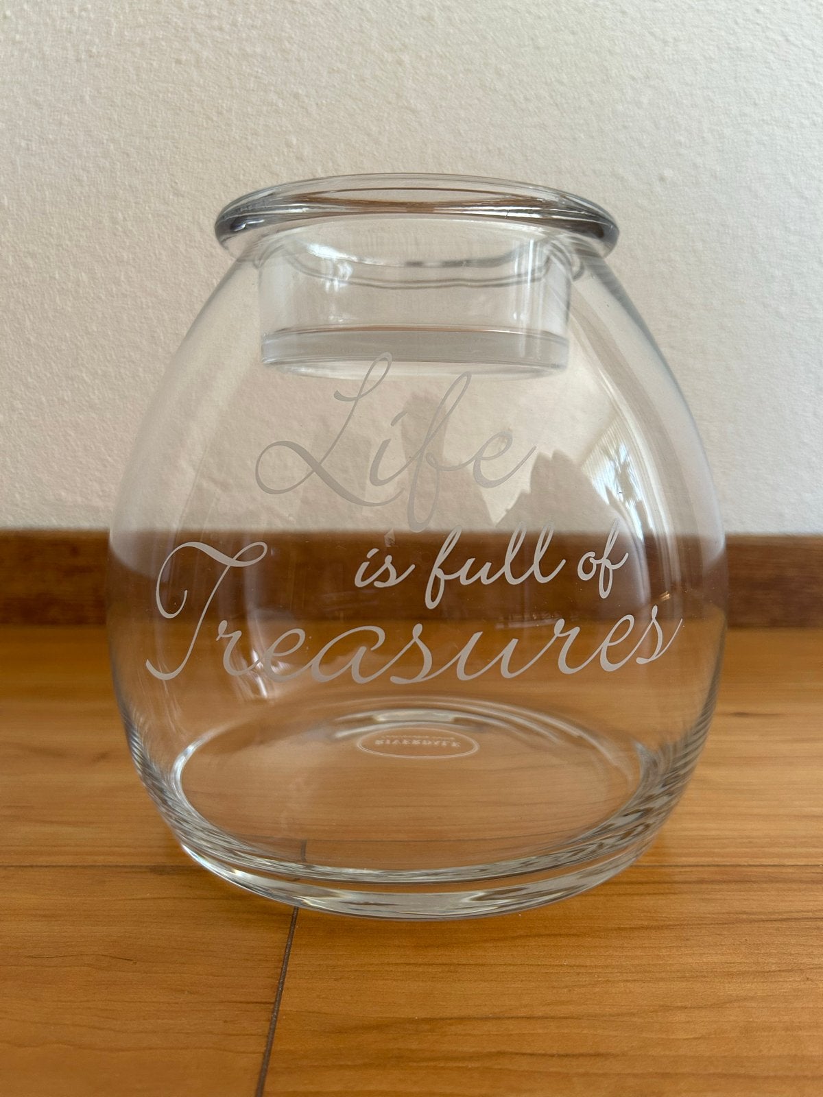 Riverdale Glazen Windlicht/Vaas - Life is full of treasures, Ophalen, Transparant, Met patroon/structuur, 18 cm