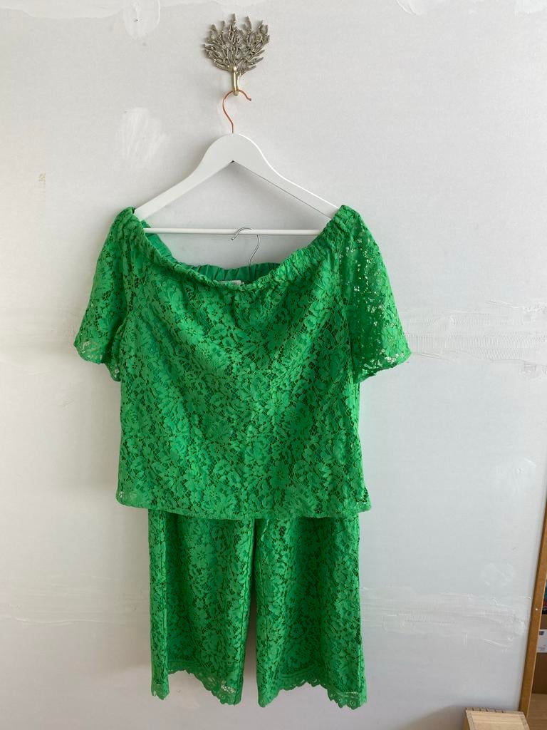 Sissy Boy Kanten Set - Groen (Shirt M, Broek S), Maat 38/40 (M), Verzenden, Zo goed als nieuw, Korte mouw