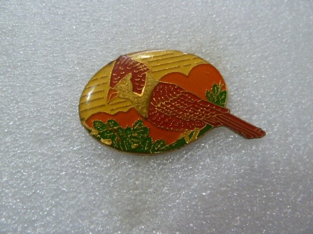 Vintage pin met Rode Vogel - Gebruikt, Verzamelen, Ophalen of Verzenden, Gebruikt, Dier of Natuur, Speldje of Pin