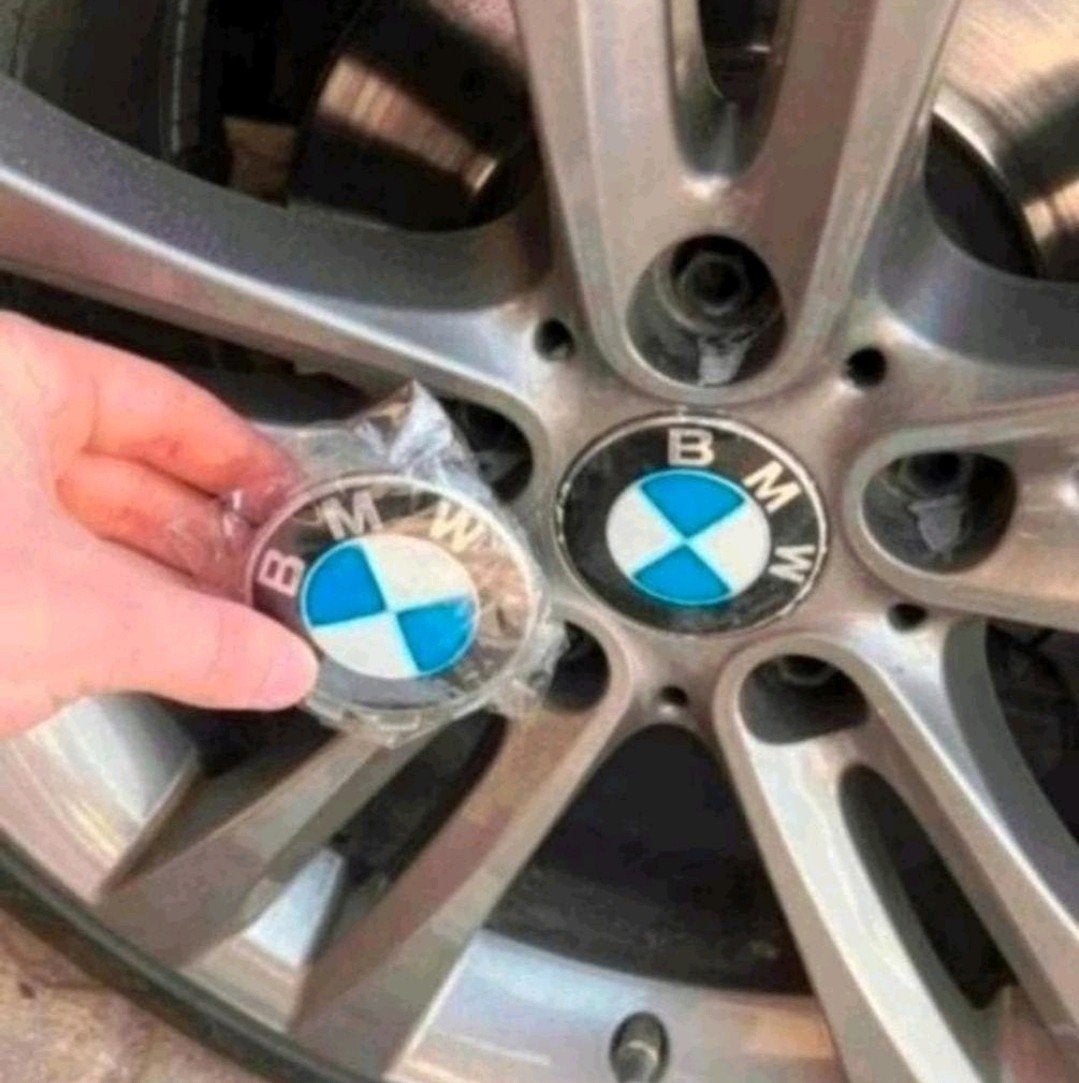 Set nieuwe Blauw witte BMW naafdoppen 68 mm, Verzenden