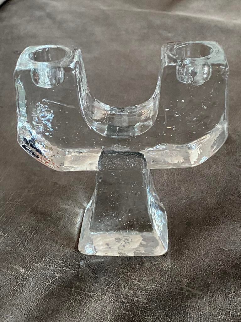 2 arms kandelaar Pukeberg, kloek model 70-‘s, Ophalen of Verzenden, Glas
