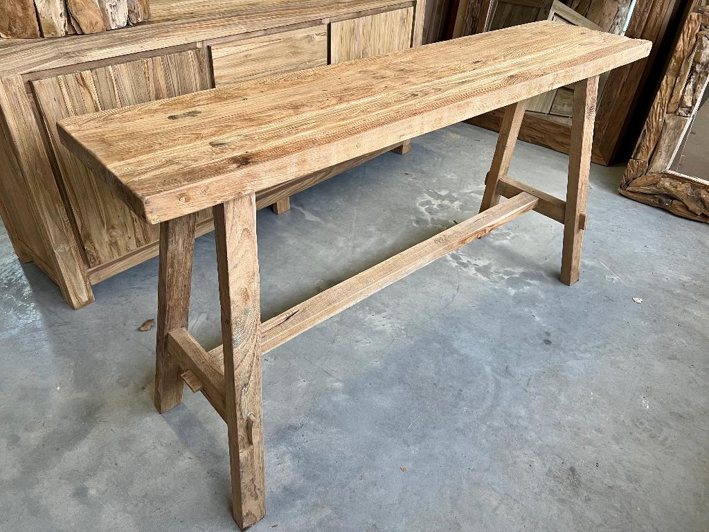 Sidetable 150cm rustiek teakhout, wandtafel, landelijk, Teakhout, Nieuw, Ophalen of Verzenden, Landelijk, stoer
