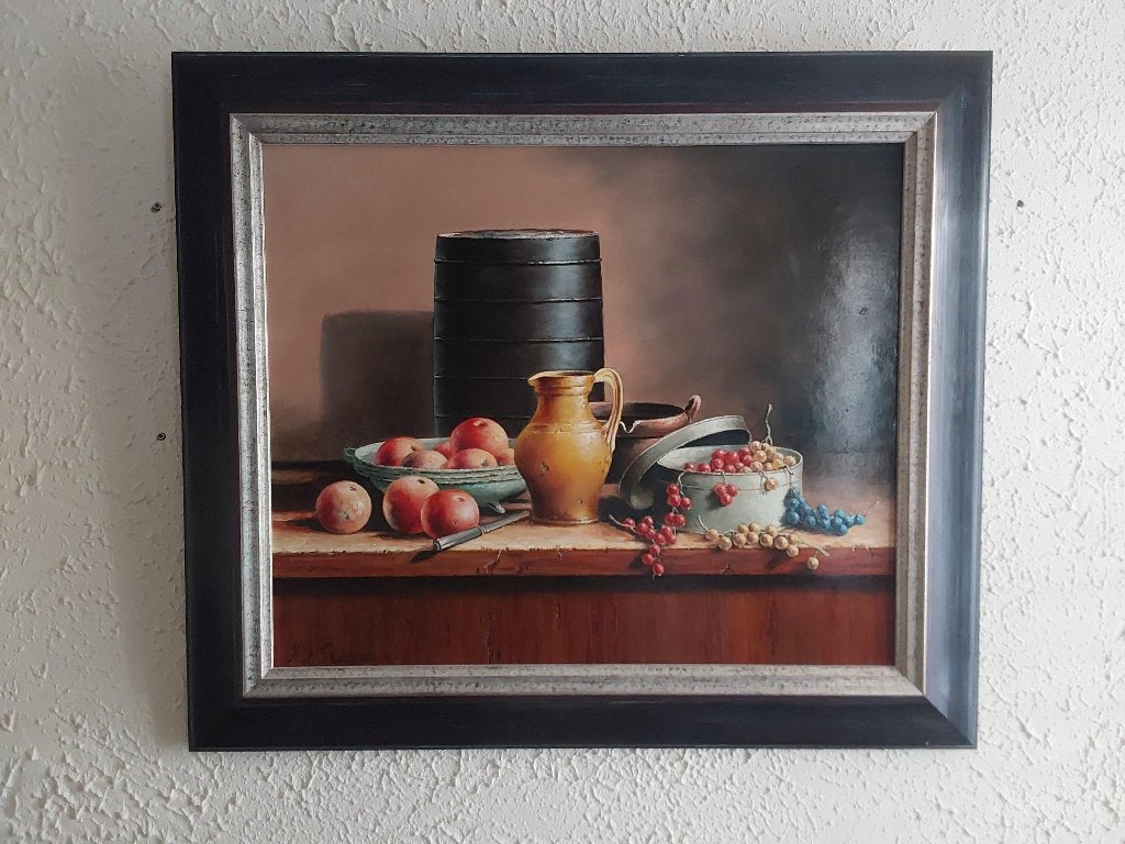 Schilderij H.P Steegman 50x60, Paneel, Stilleven, Ophalen of Verzenden, Bijzondere lijst