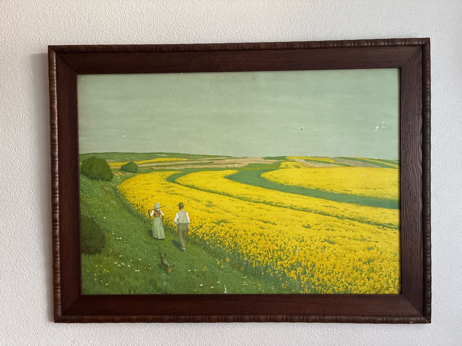 Schilderij: prent Landschap met bloeiende koolzaadvelden, Antiek en Kunst, Ophalen, Doek, Realistisch, Landschap