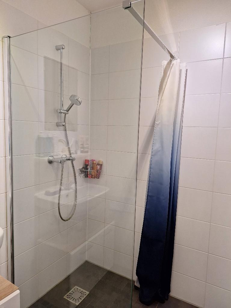 Glazen douchewand (inclusief stang) 98×200 cm, Ophalen, Gebruikt, Met douche