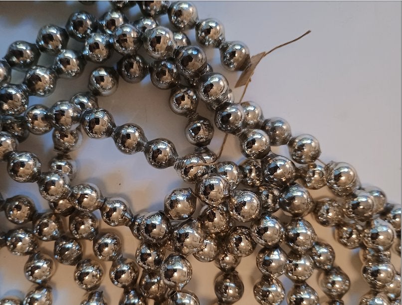 oude kerstslinger met zilveren glazen parels, 3 m, Ophalen of Verzenden