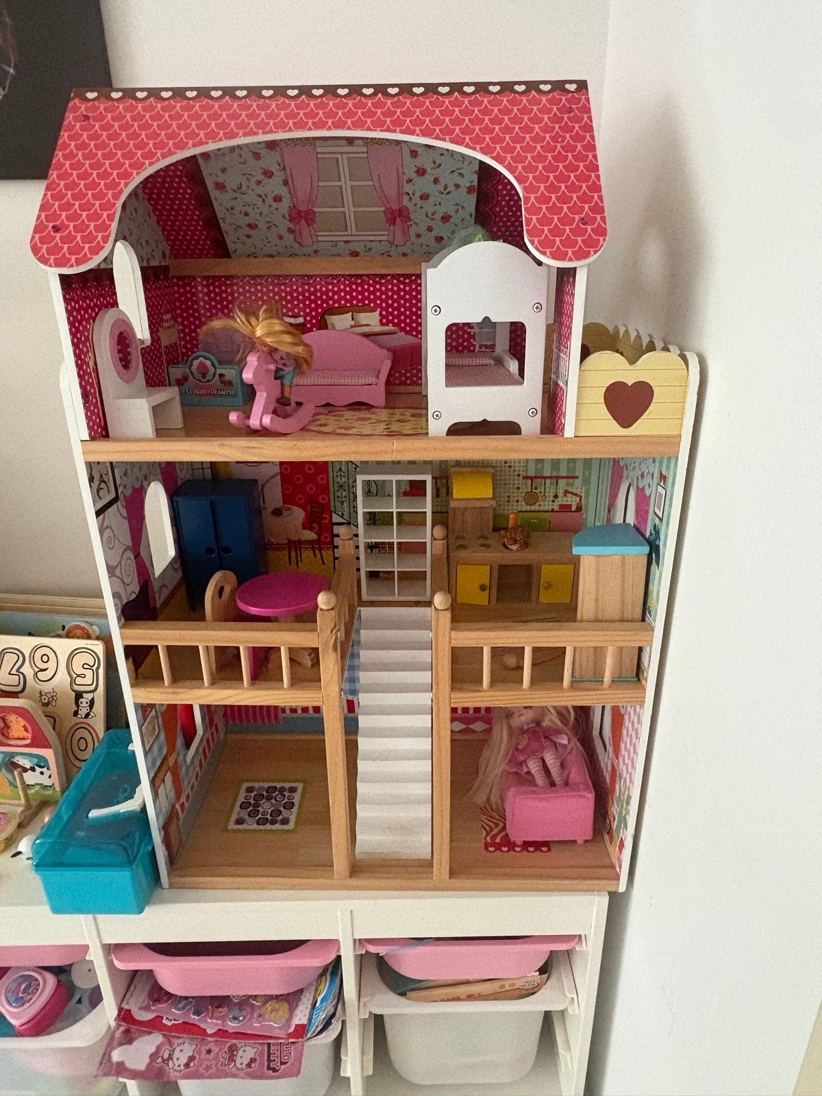 Groot houten poppenhuis met meubels, Ophalen, Gebruikt, Overige typen