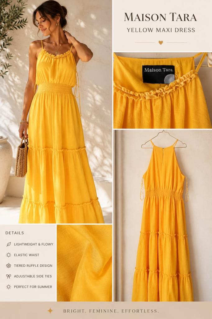 Maison Tara maxi jurk geel elegante zomerjurk, Kleding | Dames, Gelegenheidskleding, Maat 38/40 (M), Geel, Ophalen of Verzenden