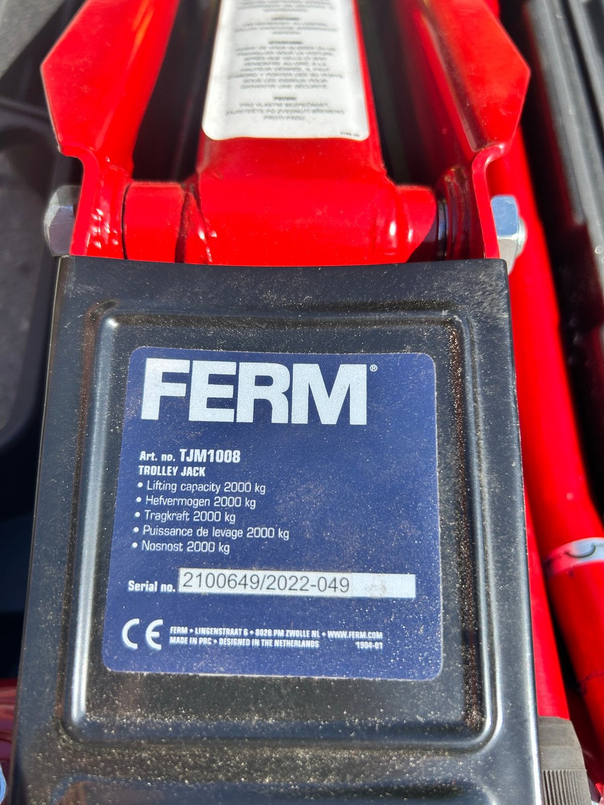 Ferm TJM1008 Garagekrik - 2000 kg hefvermogen, Auto diversen, Ophalen, Zo goed als nieuw, Hydraulisch, Garagekrik
