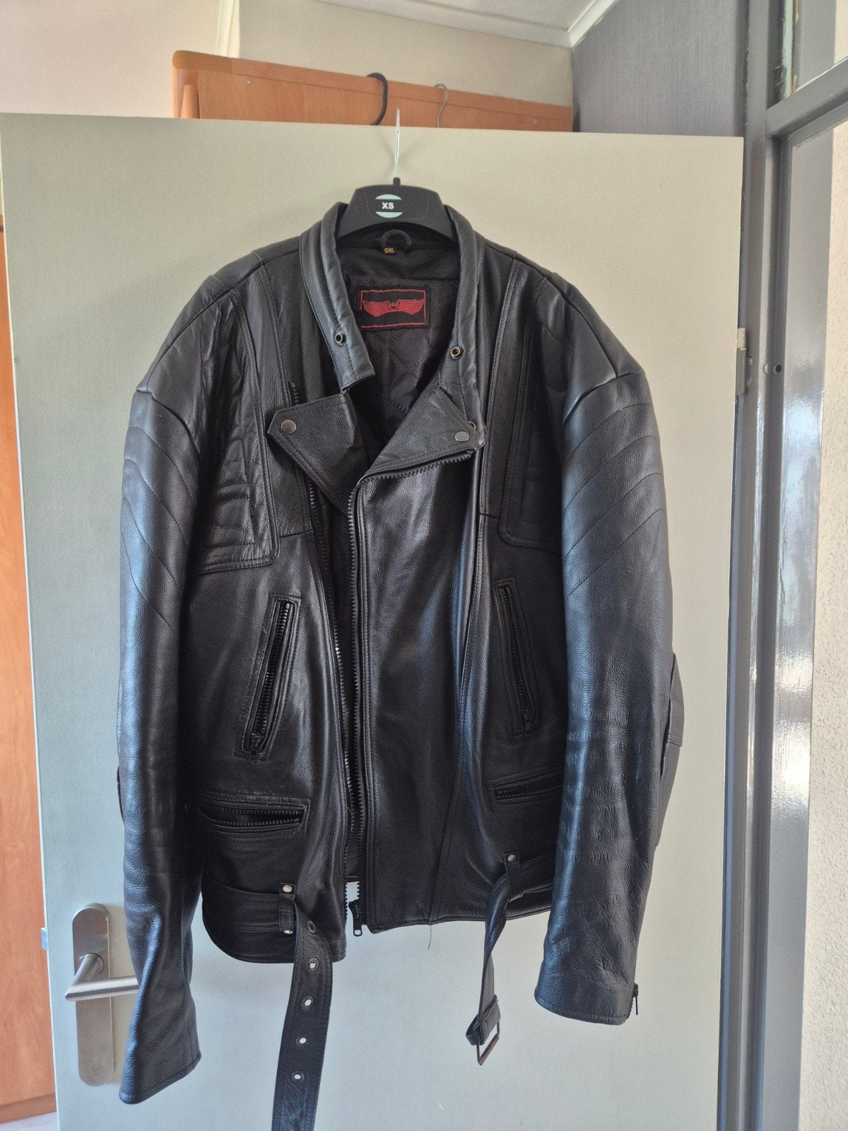 Zwart leren motorjas 5XL, Onbekend, Zwart, Overige maten, Ophalen of Verzenden