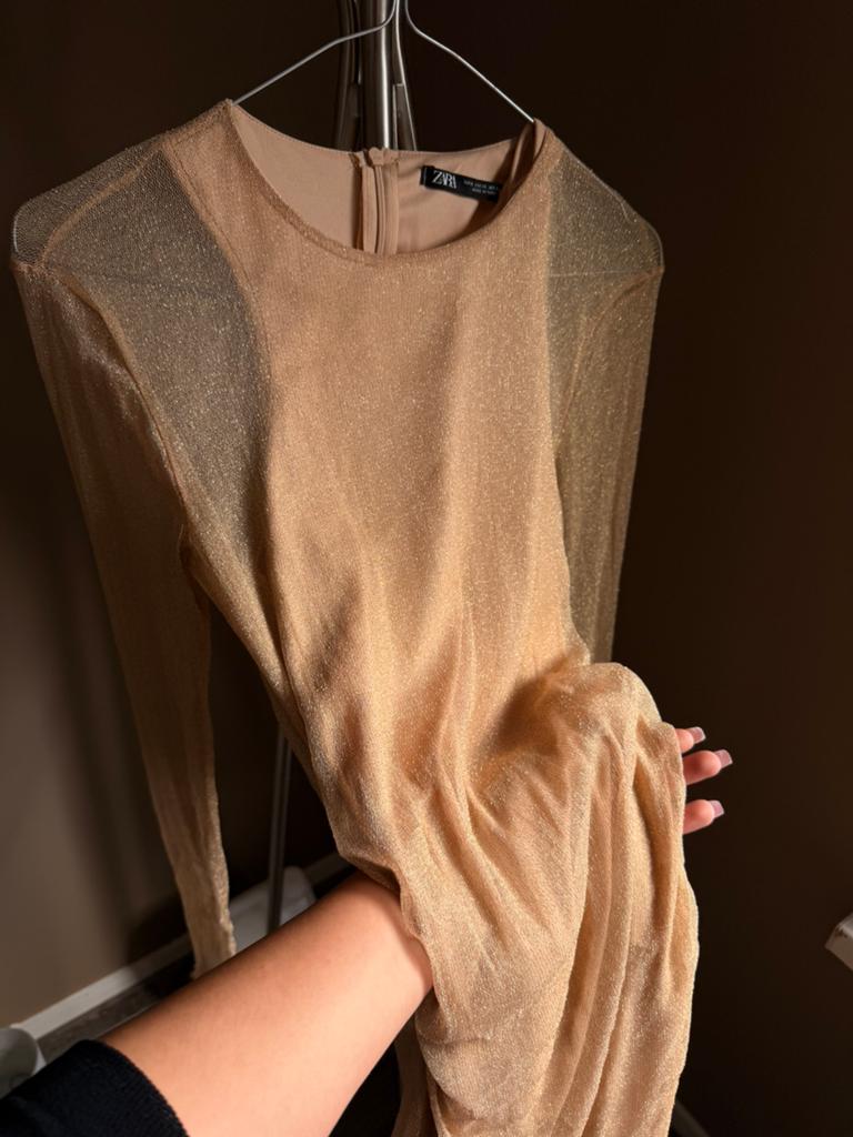 Zara Goud Glitter Lange Jurk, Overige kleuren, Nieuw, Ophalen of Verzenden, Maat 34 (XS) of kleiner