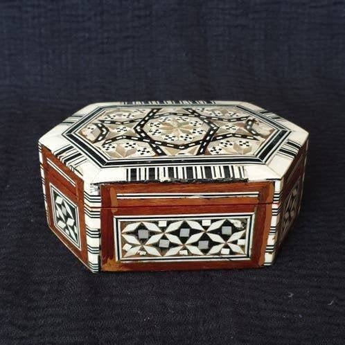 Vintage houten ingelegde doos met deksel, Antiek en Kunst, Ophalen of Verzenden