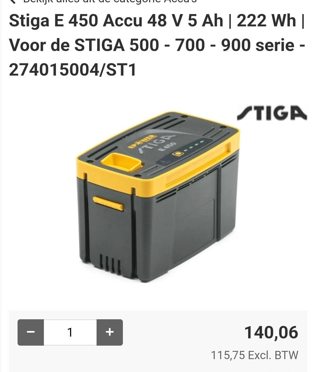 STIGA ePower E450Accu48V 5Ah voor 500/700/900 Serie NIEUW, Ophalen of Verzenden