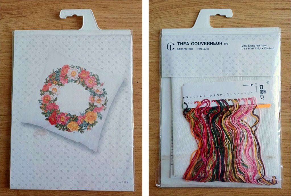 Borduurpakket: "rozenkrans" van Thea Gouverneur | 34 x 34 cm, Hobby en Vrije tijd, Ophalen, Nieuw, Handborduren, Borduurpakket
