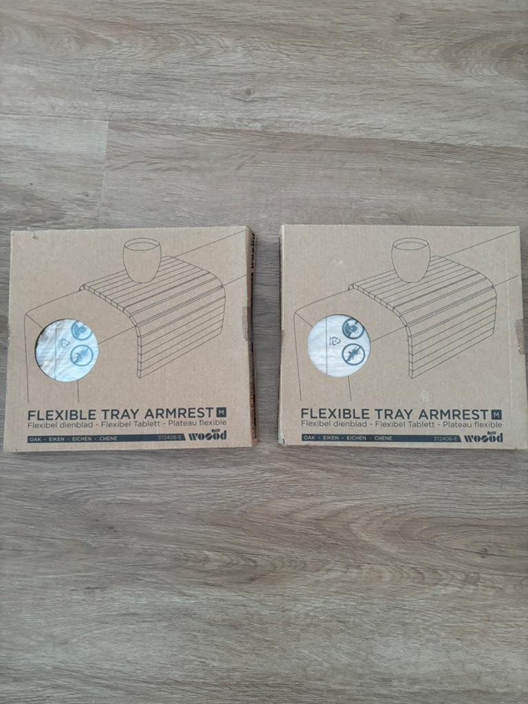 Nieuw 2x Woood armleuning dienblad flexibel maat m, Ophalen of Verzenden, Nieuw, Rond, Hout