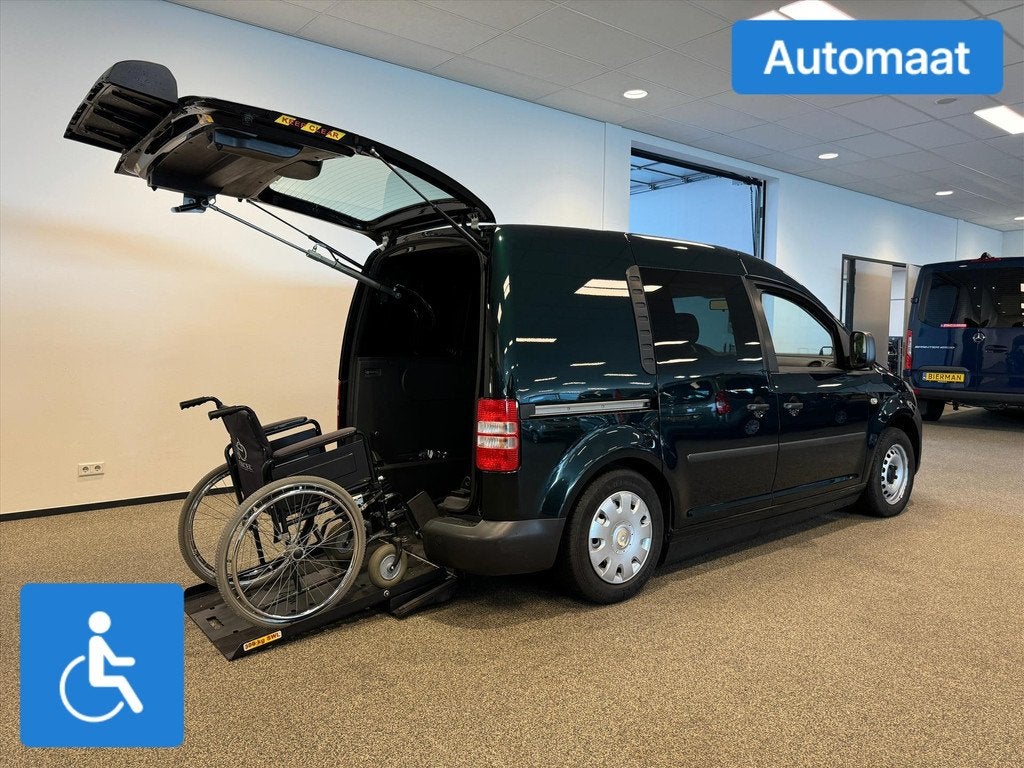 Volkswagen Caddy Rolstoelauto 1+1 Automaat Zelfrijder - rols, Auto's, Automaat, Gebruikt, Zwart, 4 cilinders