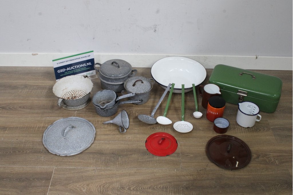 Set emaille keukengerei - Vintage Jaren '60, Ophalen of Verzenden