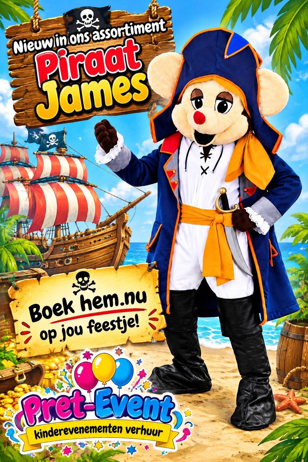 piraat james met begeleider  Pret-Event kinderevenementen ve, Ophalen of Verzenden