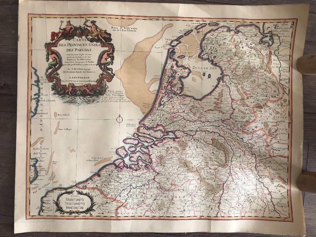 Historische Landkaart NL, dik papier (orig.is uit 1702)., Antiek en Kunst, 54 cm, Cartografie, 43 cm, Met wapenschild