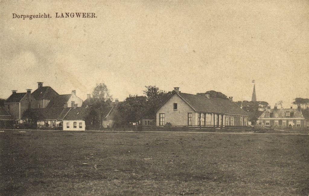 Dorpsgezicht. Langweer. - gezicht op - 1916 gelopen, Verzenden, Voor 1920, Gelopen, Friesland