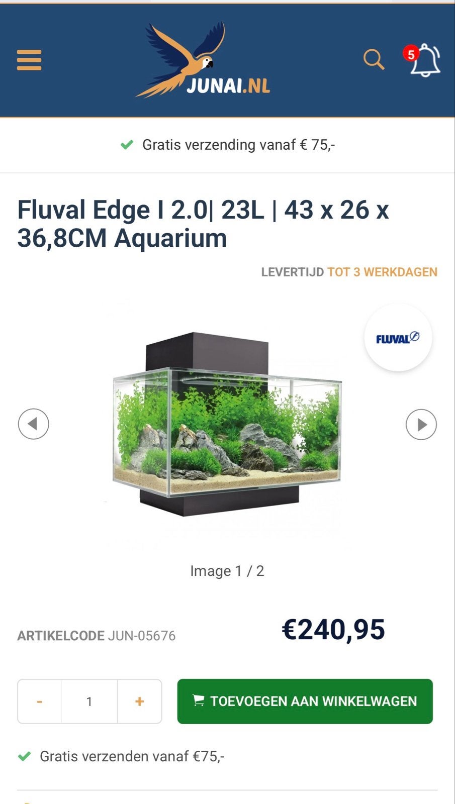 Fluval edge aquarium, Ophalen