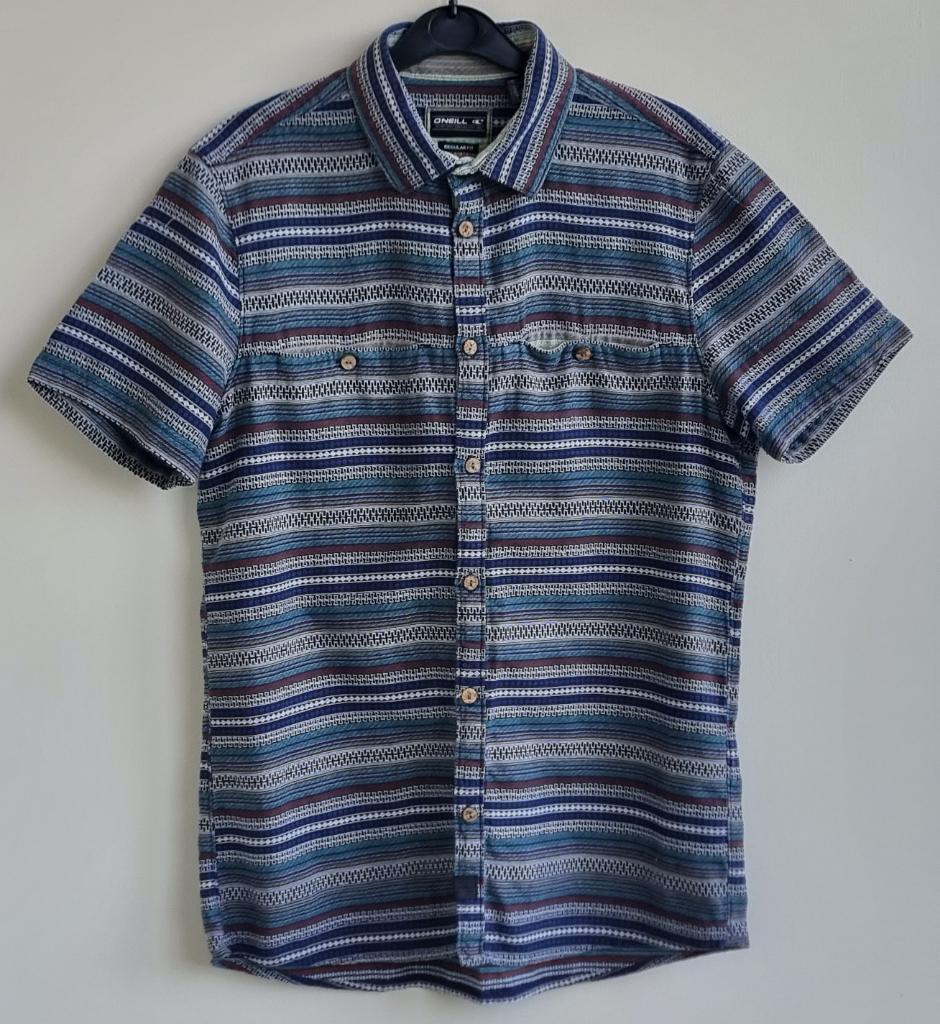 O Neill blauw/bruin overhemd mt. M, Blauw, Zo goed als nieuw, O Neill, Halswijdte 39/40 (M)