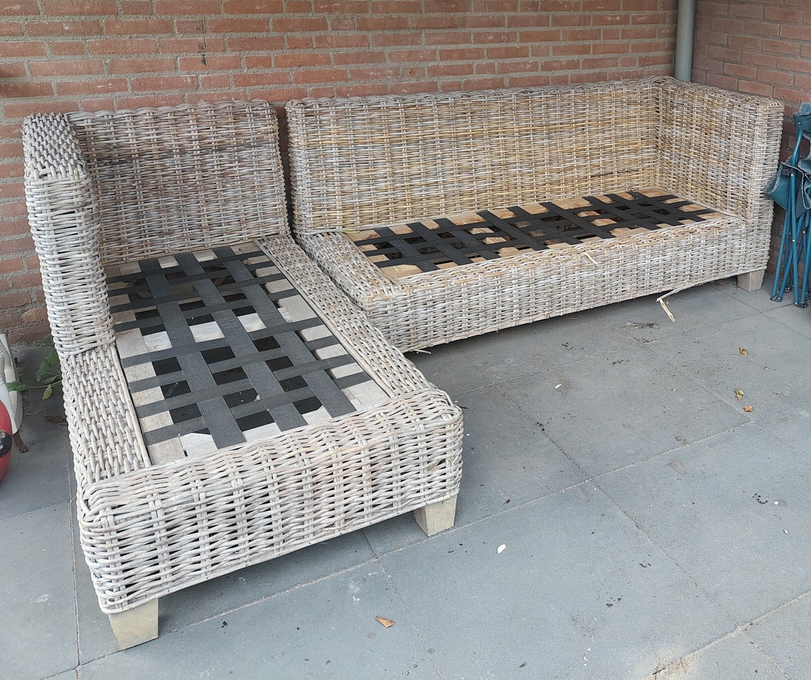 Tuinset hoekbank met kussens, Ophalen, Gebruikt, Hoekbank, 300 cm of meer