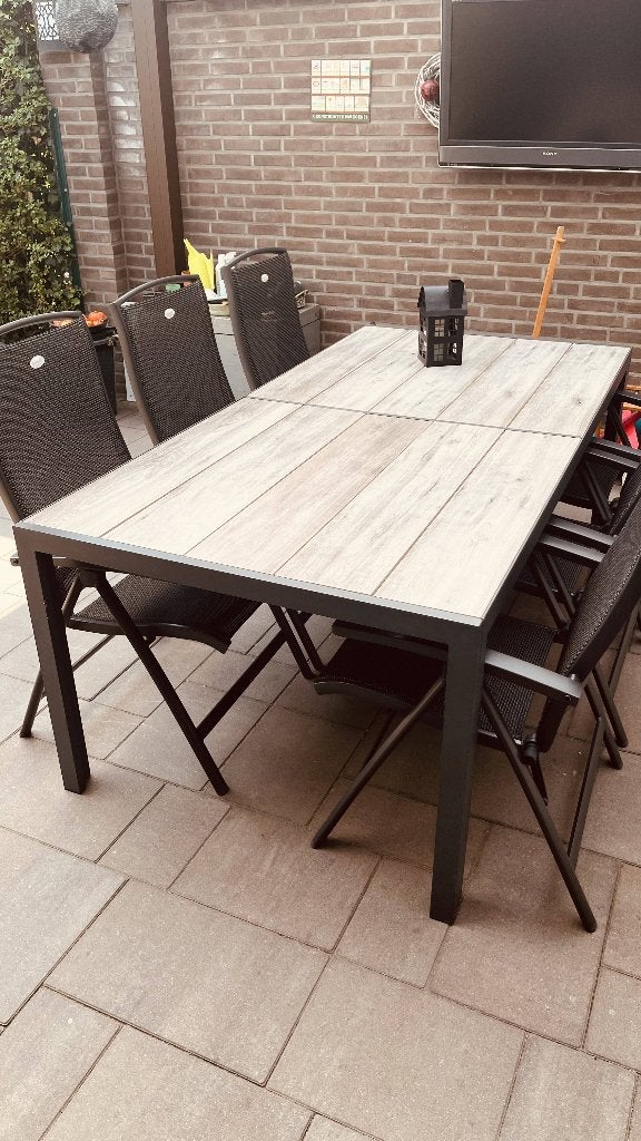 tuintafel Bois le Duc aluminium met tegels, Ophalen, Gebruikt, Rechthoekig, Aluminium