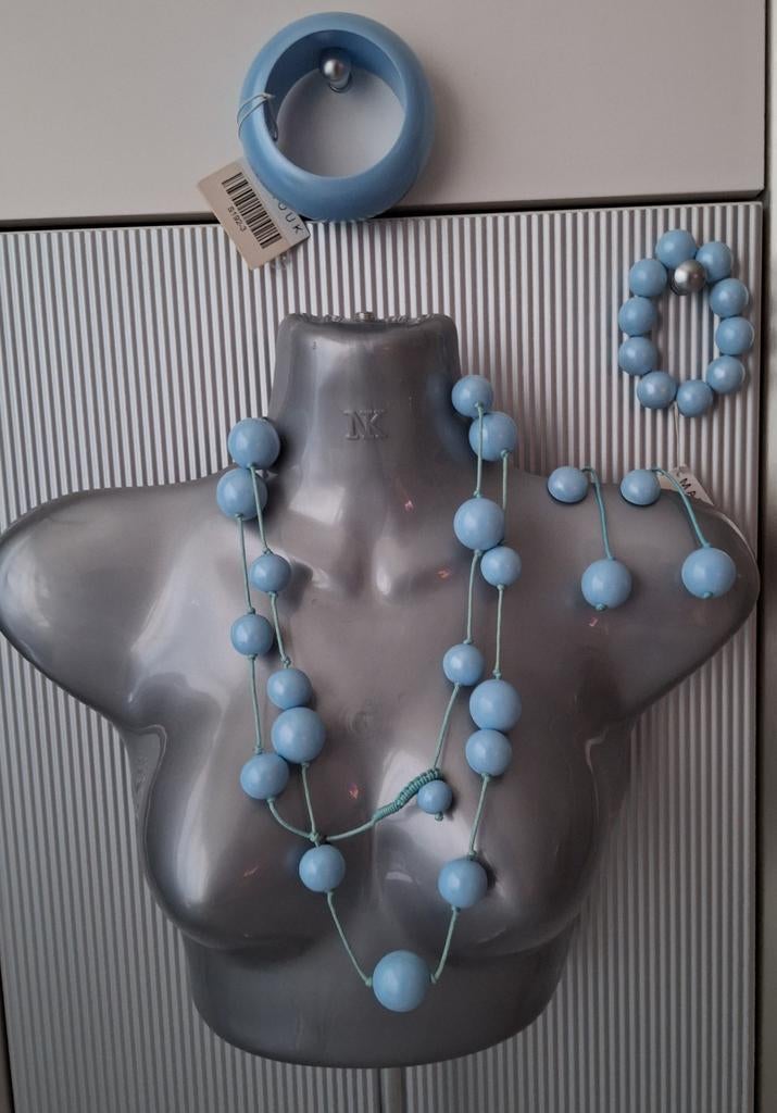 Manouk - set - ketting met houten kralen. 3=2 actie!, Sieraden, Tassen en Uiterlijk, Kettingen, Nieuw, Overige materialen, Blauw