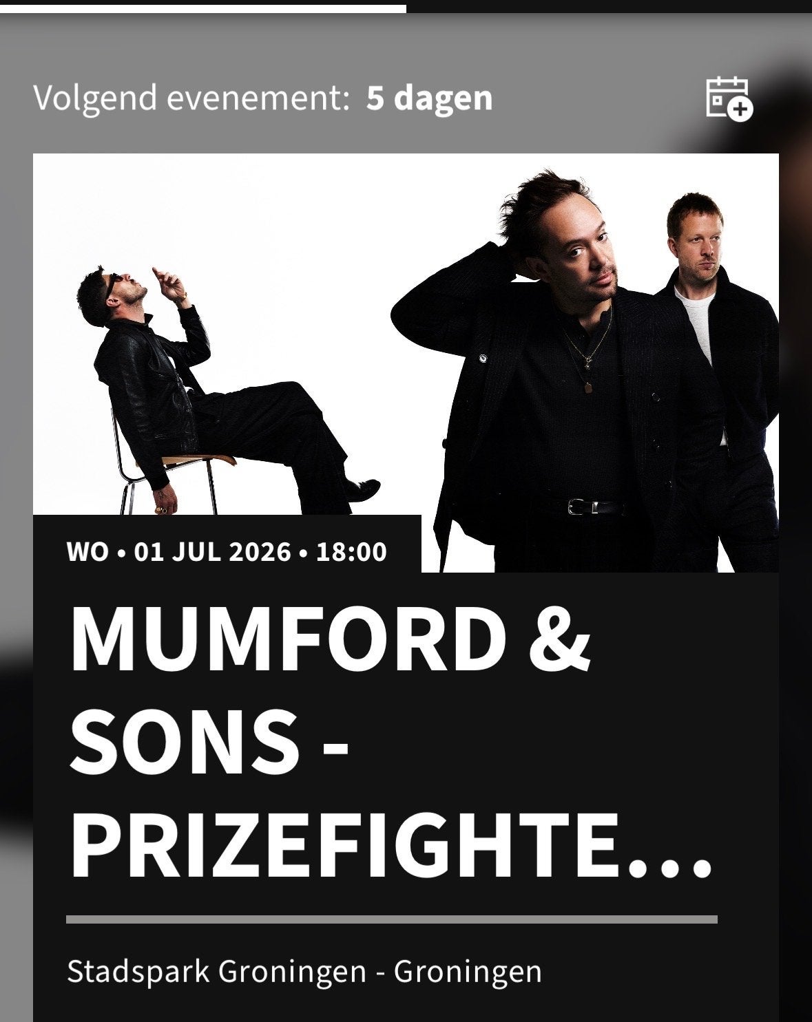 Mumford & Sons, Stadspark Groningen, 1 ticket, Tickets en Kaartjes, Evenementen en Festivals, Eén persoon