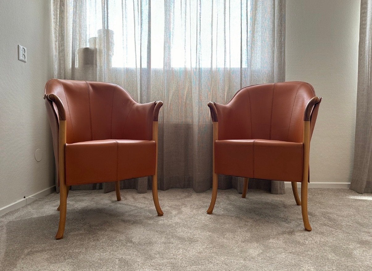 Set van 2 originele lederen Georgetti fauteuils, Huis en Inrichting, Ophalen, Zo goed als nieuw, Leer, 75 tot 100 cm