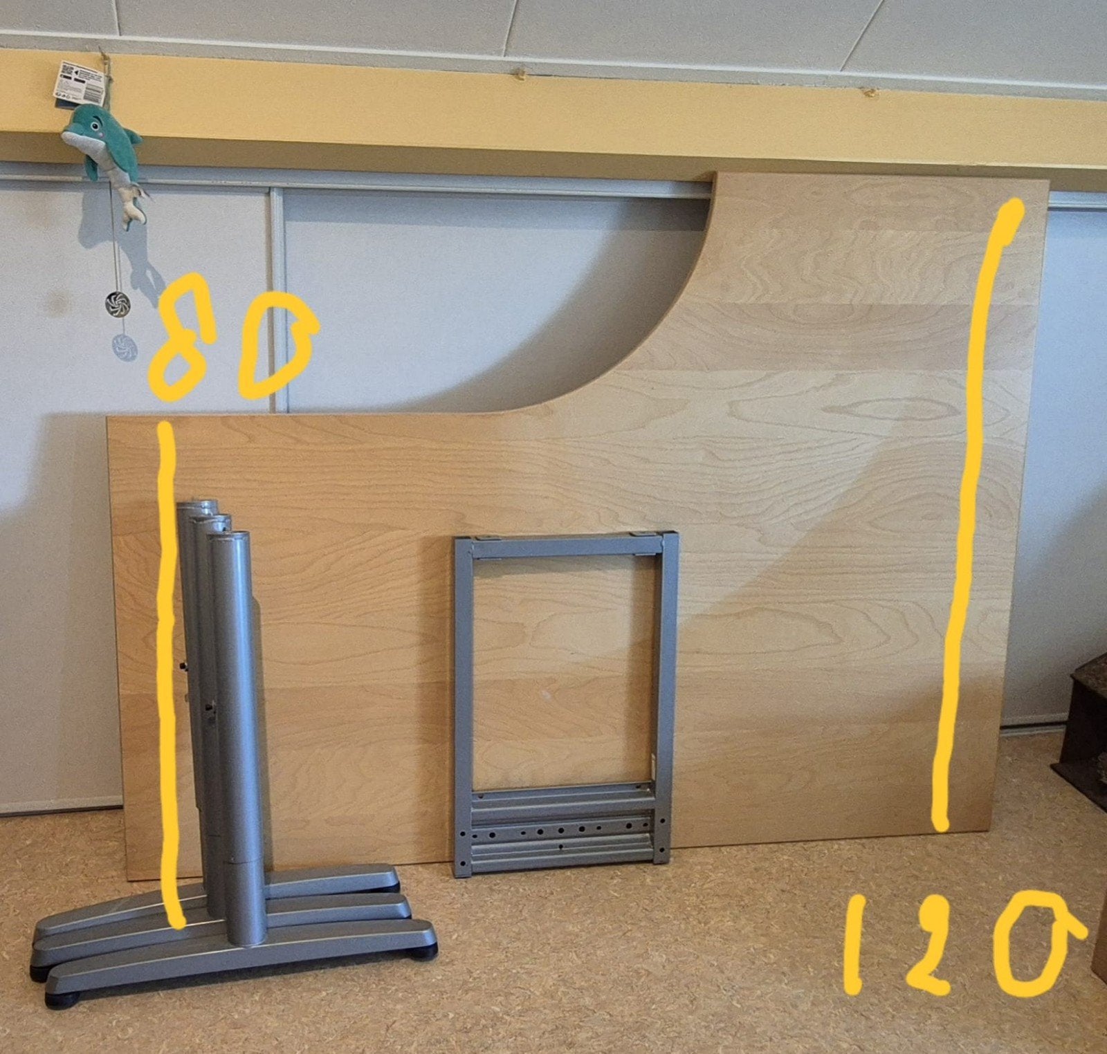 IKEA hoekbureau, beuken,160x120, korte zijde 80cm+aanzetstuk, Ophalen, 160 cm, Gebruikt, 120 cm