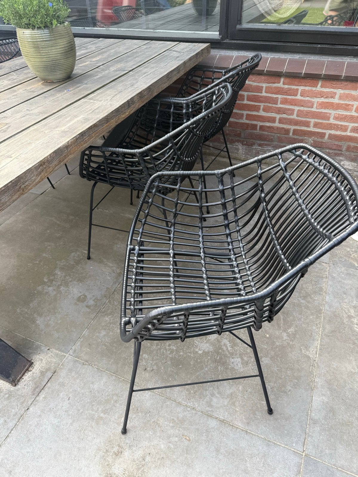 6x Tuinstoelen - Zwart Wicker/Metaal, Tuin en Terras, Ophalen, Gebruikt, Wicker