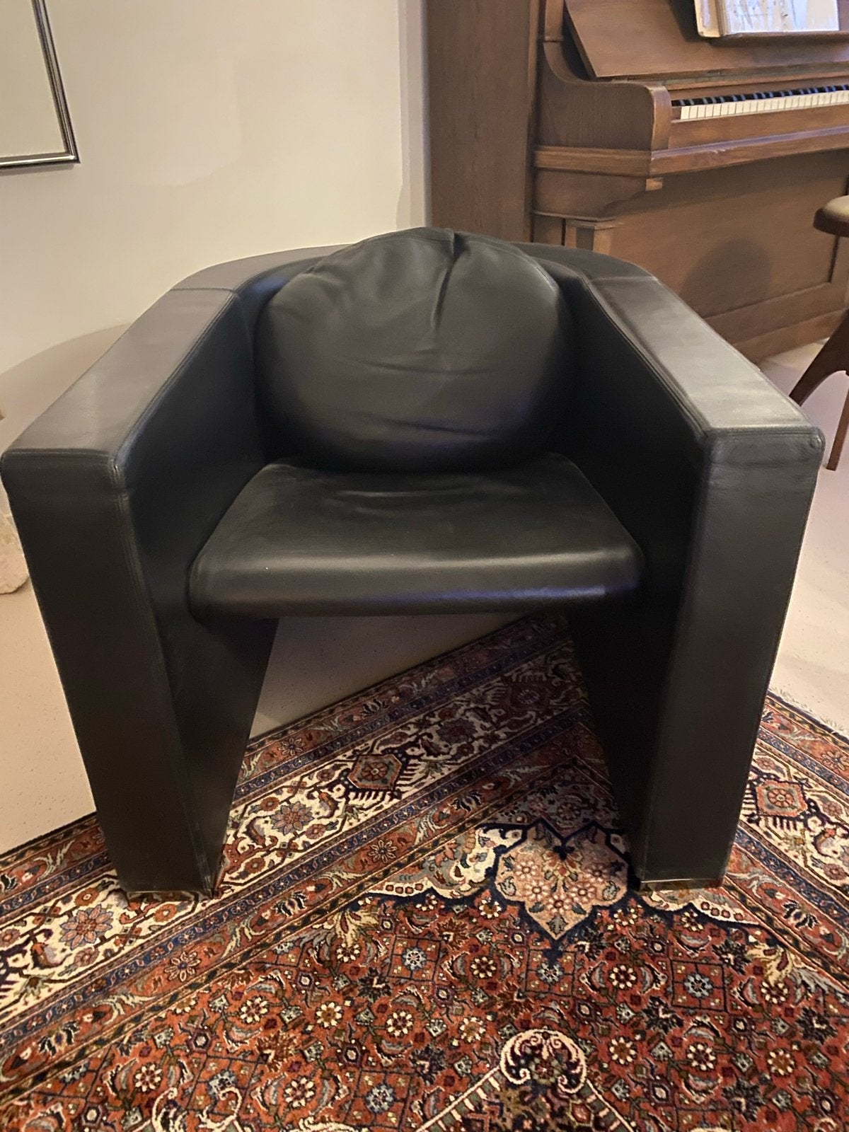 Minotti Fauteuil Zwart Leer - Italiaans Design, Huis en Inrichting, Ophalen, Gebruikt, Leer