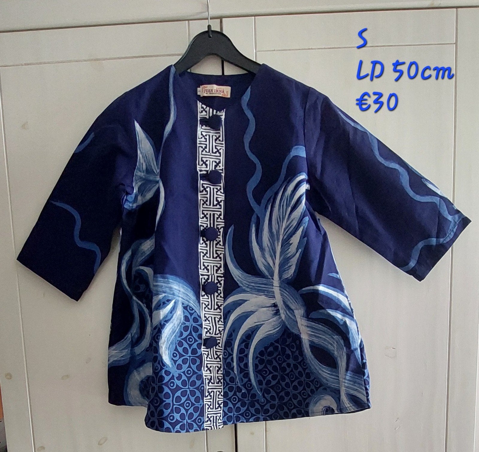 Prachtig Indonesisch Batik Koppel - Blauw, Blauw, Ophalen of Verzenden, Onbekend, Korte mouw