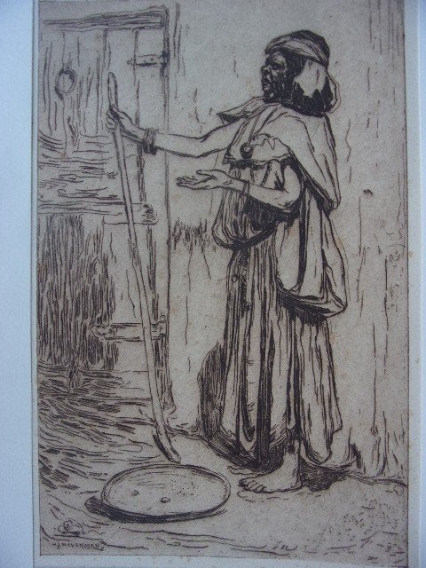 Haverman, H.J.- Ets. Blinde bedelaar te Algiers, ongedateerd, Antiek en Kunst, 28 cm, Dagelijks leven, Ets, Ophalen of Verzenden
