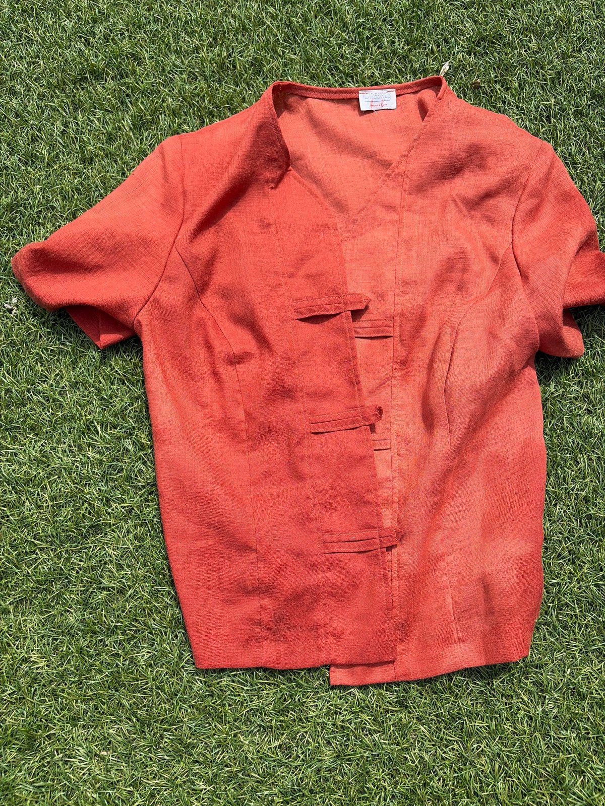 Oranje top met korte mouwen en Chinese sluiting, Kleding | Dames, Maat 38/40 (M), Oranje, Ophalen of Verzenden, Zo goed als nieuw