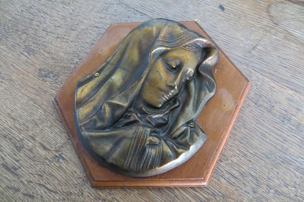 Oude heilige Maria afbeelding, wanddecoratie, zeshoeking hou, Antiek en Kunst, Antiek | Religie, Ophalen of Verzenden