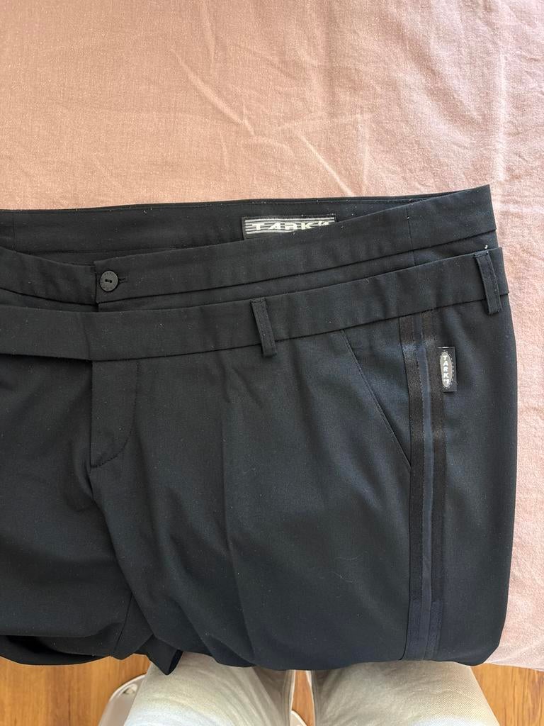 Vintage TARK’1 Paris pantalon 90s | satijnen bies | S/M, Maat 38/40 (M), Zwart, Ophalen of Verzenden, Zo goed als nieuw