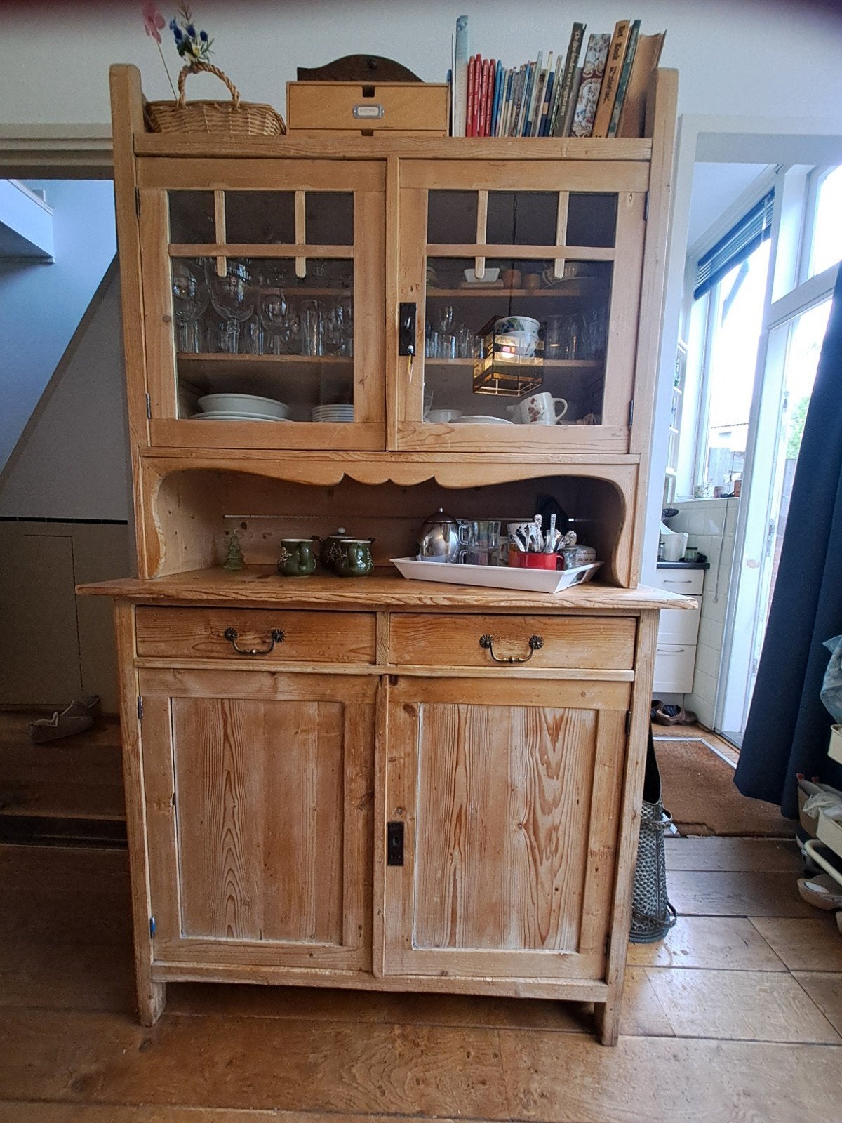 Antieke buffetkast 2 delig. In prijs verlaagd!!!, Ophalen, Gebruikt, Grenenhout, 150 tot 200 cm