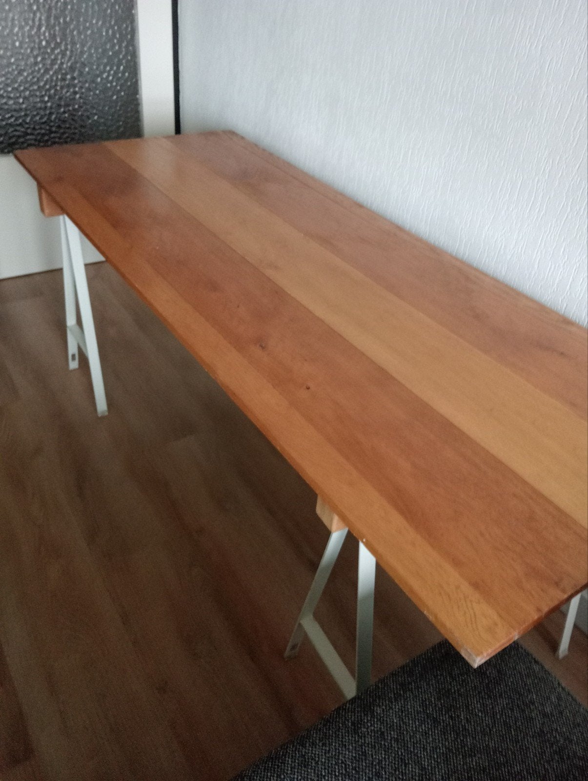 Stevige eikenhouten tafel op schragen - 180x70 cm, Ophalen, Gebruikt, 50 tot 100 cm, 150 tot 200 cm