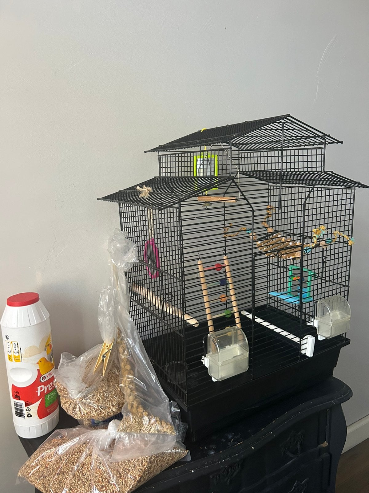Zwarte vogelkooi, Ophalen, Gebruikt, Metaal, Vogelkooi
