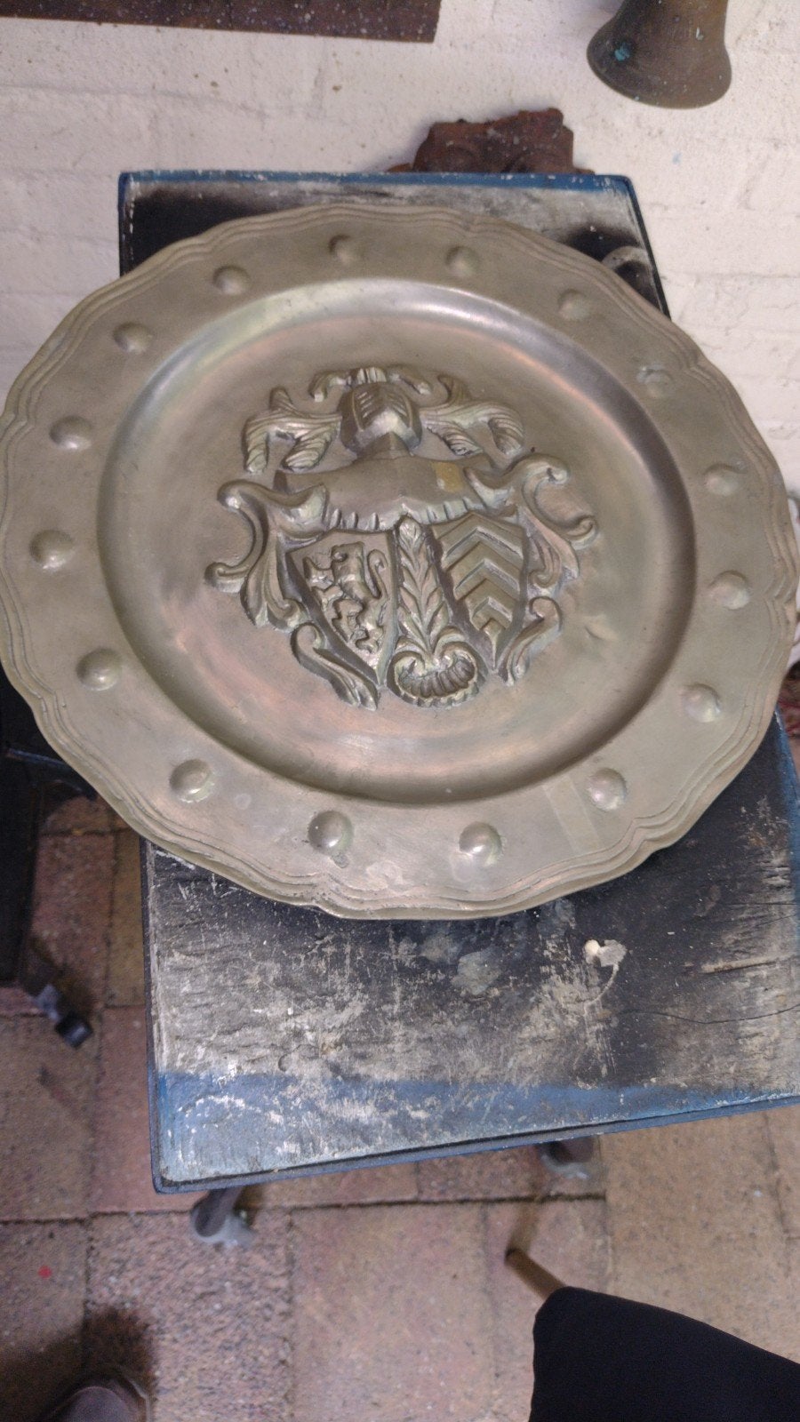 tinnen bord met wapenschild - 37 cm, Antiek en Kunst, Ophalen of Verzenden