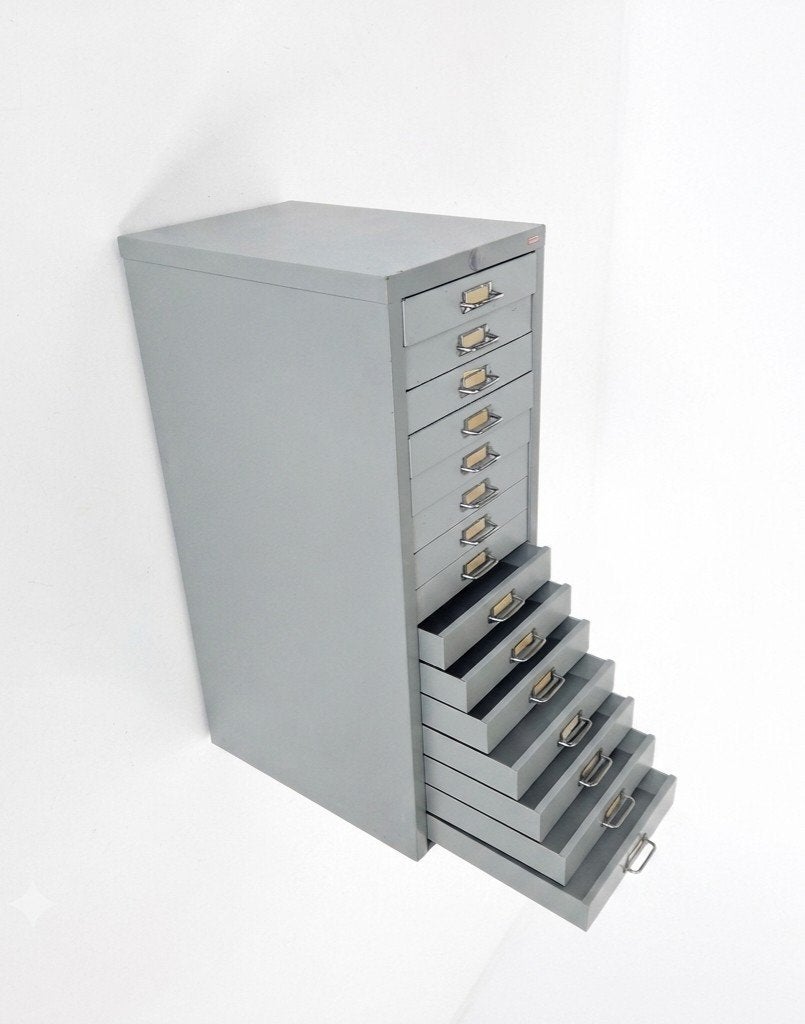 vintage metalen ladekast papierkast Backfield vintage kast, Huis en Inrichting, Kasten | Ladekasten, Gebruikt, Kolibri vintage