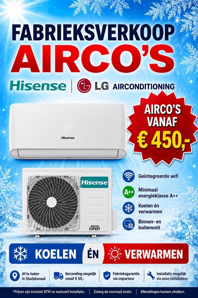 ️ Megasale airco. Hisense, Koelen en Ontvochtigen, Minder dan 60 m³, Nieuw, 3 snelheden of meer