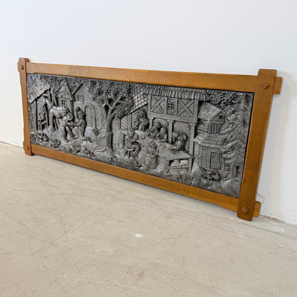 Tinnen wandpaneel met herbergscene, Antiek en Kunst, Ophalen