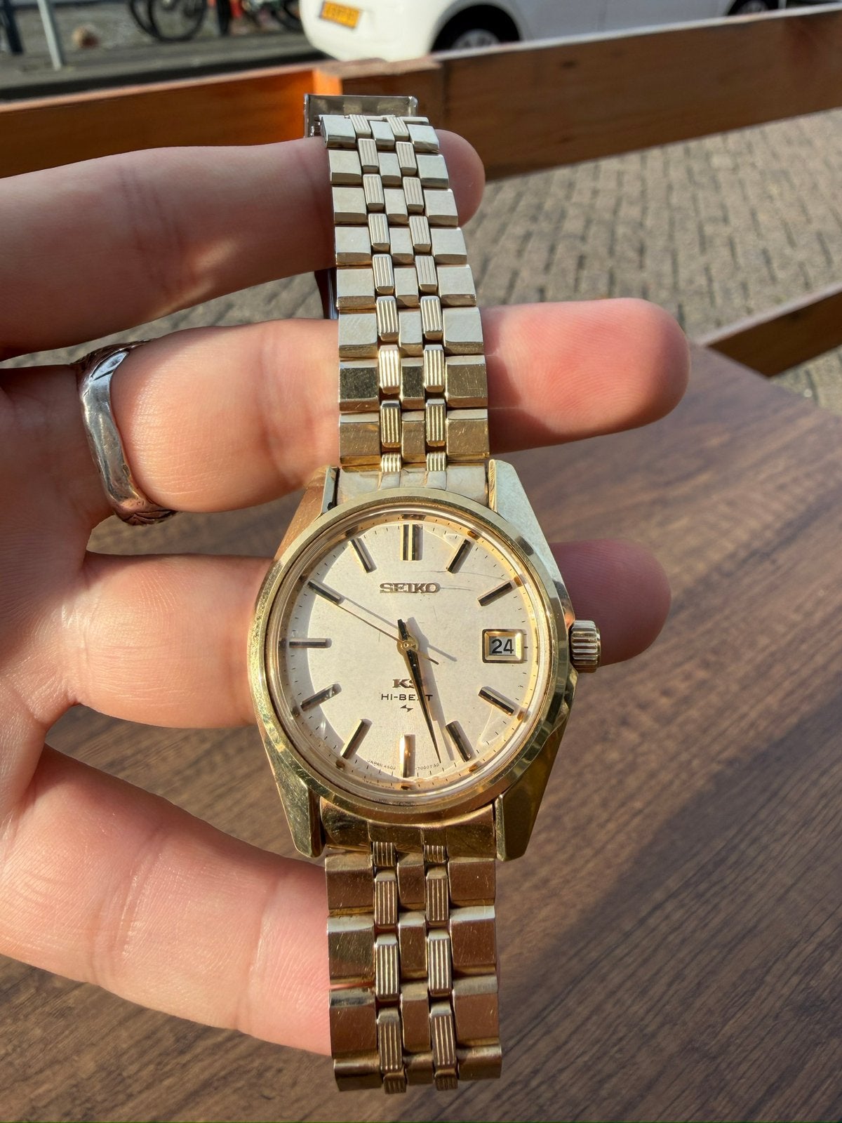 King Seiko 4502-7000 Hi-Beat (36,000 bph), Ophalen of Verzenden, Zo goed als nieuw, Staal, Overige merken