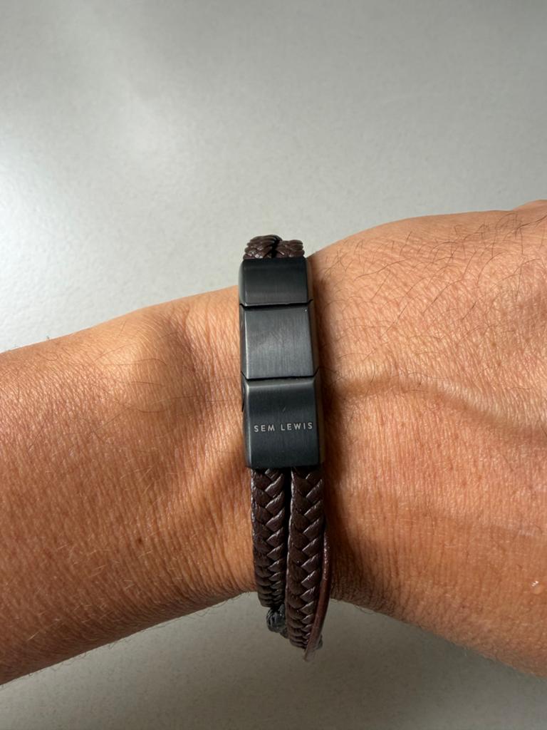 Sem Lewis London Leren Armband Maat L, Ophalen of Verzenden, Zo goed als nieuw, Bruin, Leer