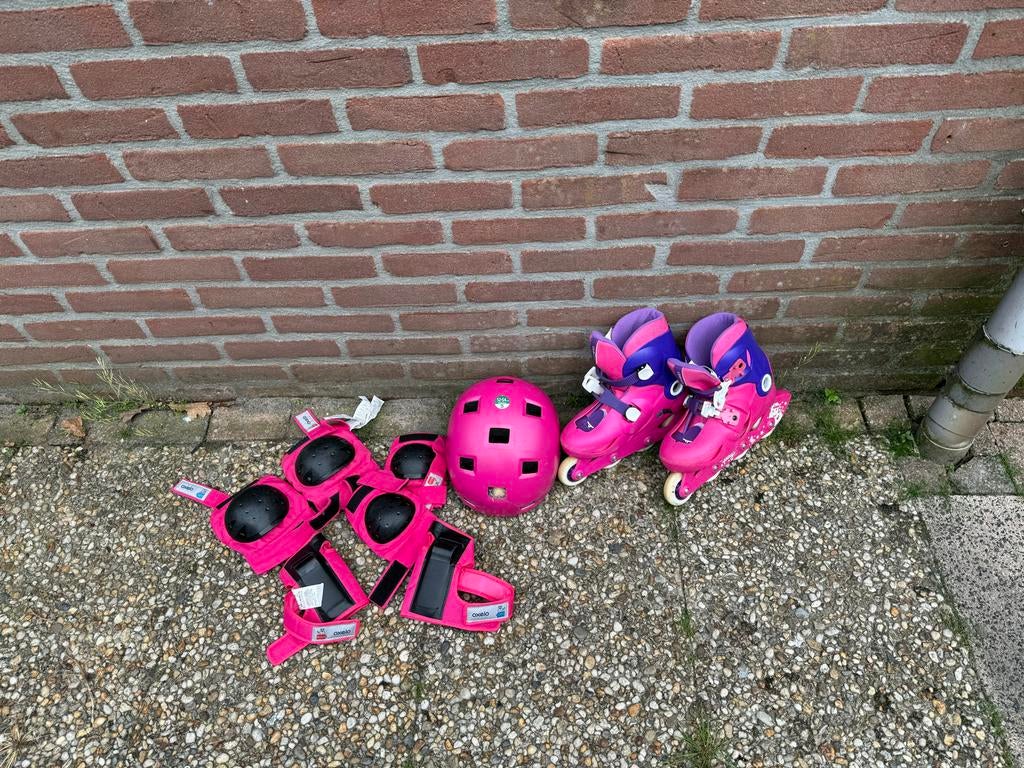 Skates maat 34-36 met complete beschermset (helm, knie, elle, Ophalen, Kinderen, Inline skates 4 wielen, Verstelbaar