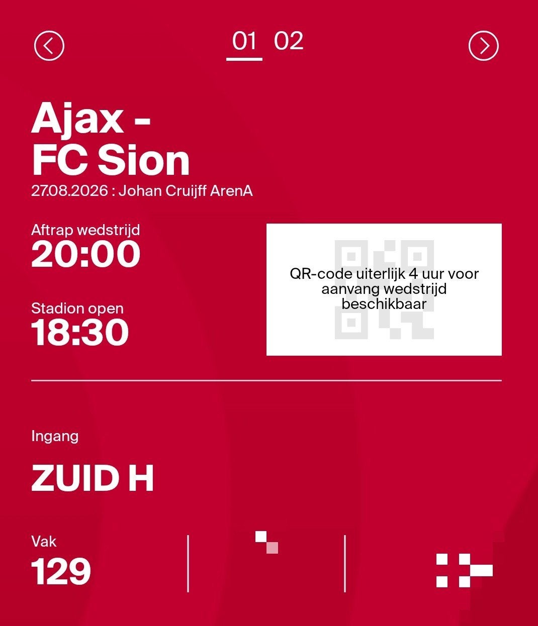 2 kaarten Ajax - FC Sion (F-Side!), Twee personen